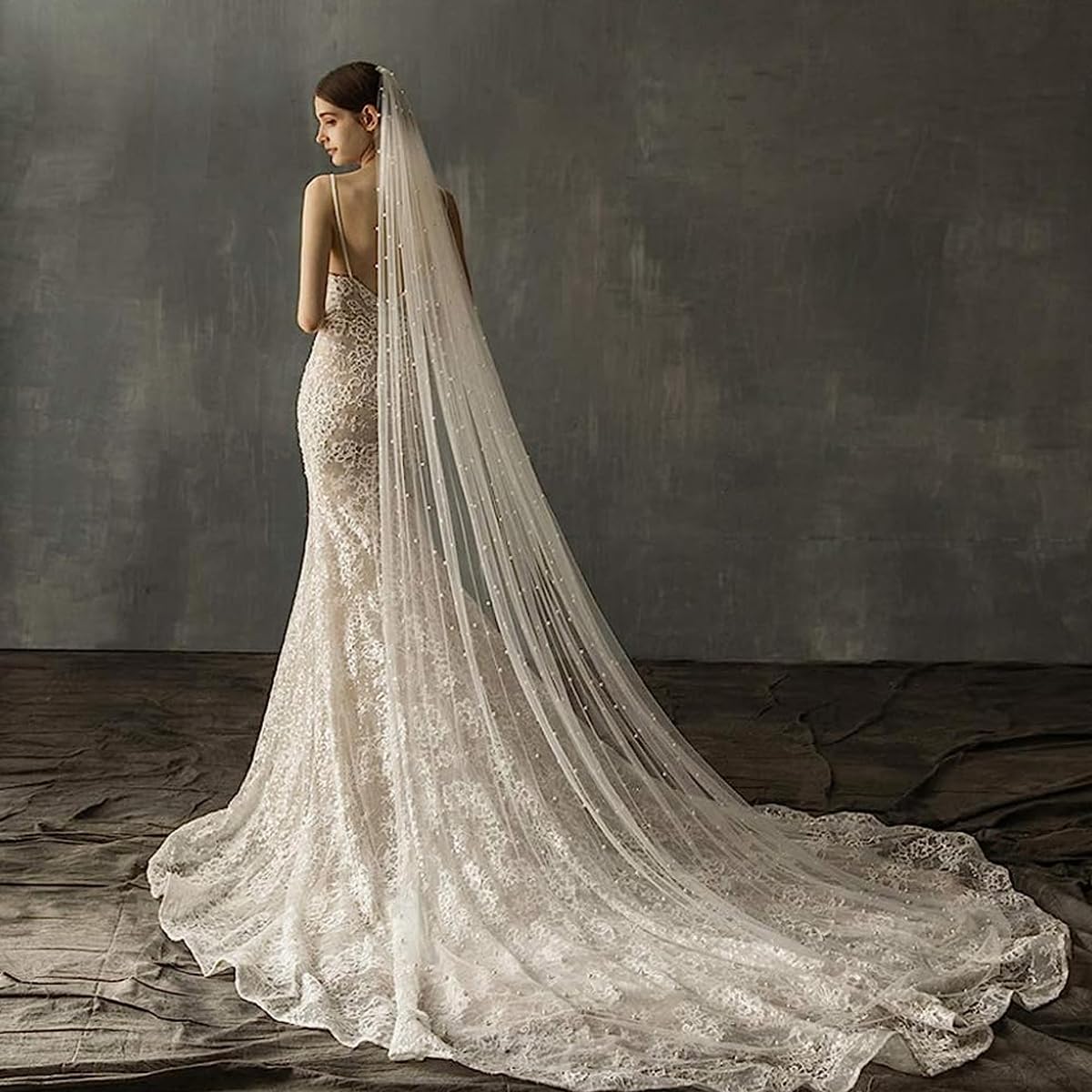 PALAY Pearls Veil for Wedding Bride, 7.5ft Long Wedding Veil with Comb, 1 Tier Drop White Bridal Veil for Wedding, Soft Tulle Long Cathedral Veil PALAY Pearls Veil for Wedding Bride, 7.5ft Long Wedding Veil with Comb, 1 Tier Drop White Bridal Veil for Wedding, Soft Tulle Long Cathedral Veil